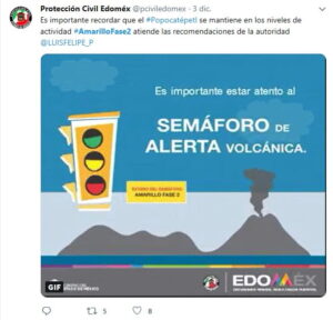 Protección Civil, Oscar Zepeda, dio a conocer que el semáforo de alerta volcánica se mantiene en Amarillo Fase 2.