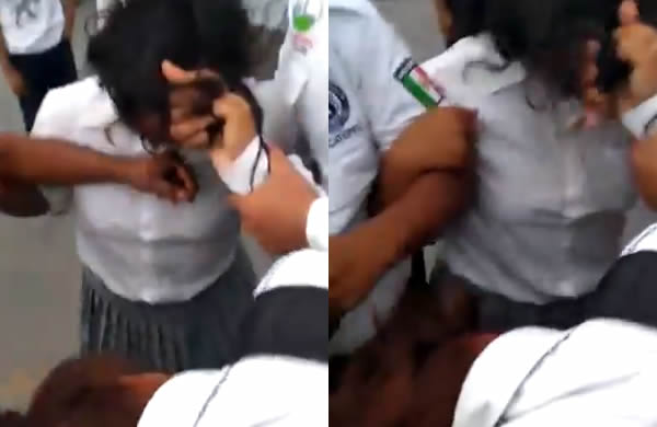 Policía de tránsito se agarra con niña de secundaria en vía pública