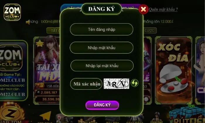 Bắt đầu quá trình tạo tài khoản Zomclub