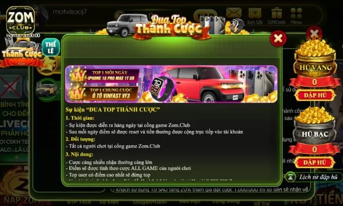 Thông tin về sự kiện Thánh cược Zomclub