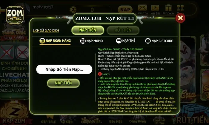 Nạp tài vào tài khoản trước khi nhân vốn PUBG Zomclub